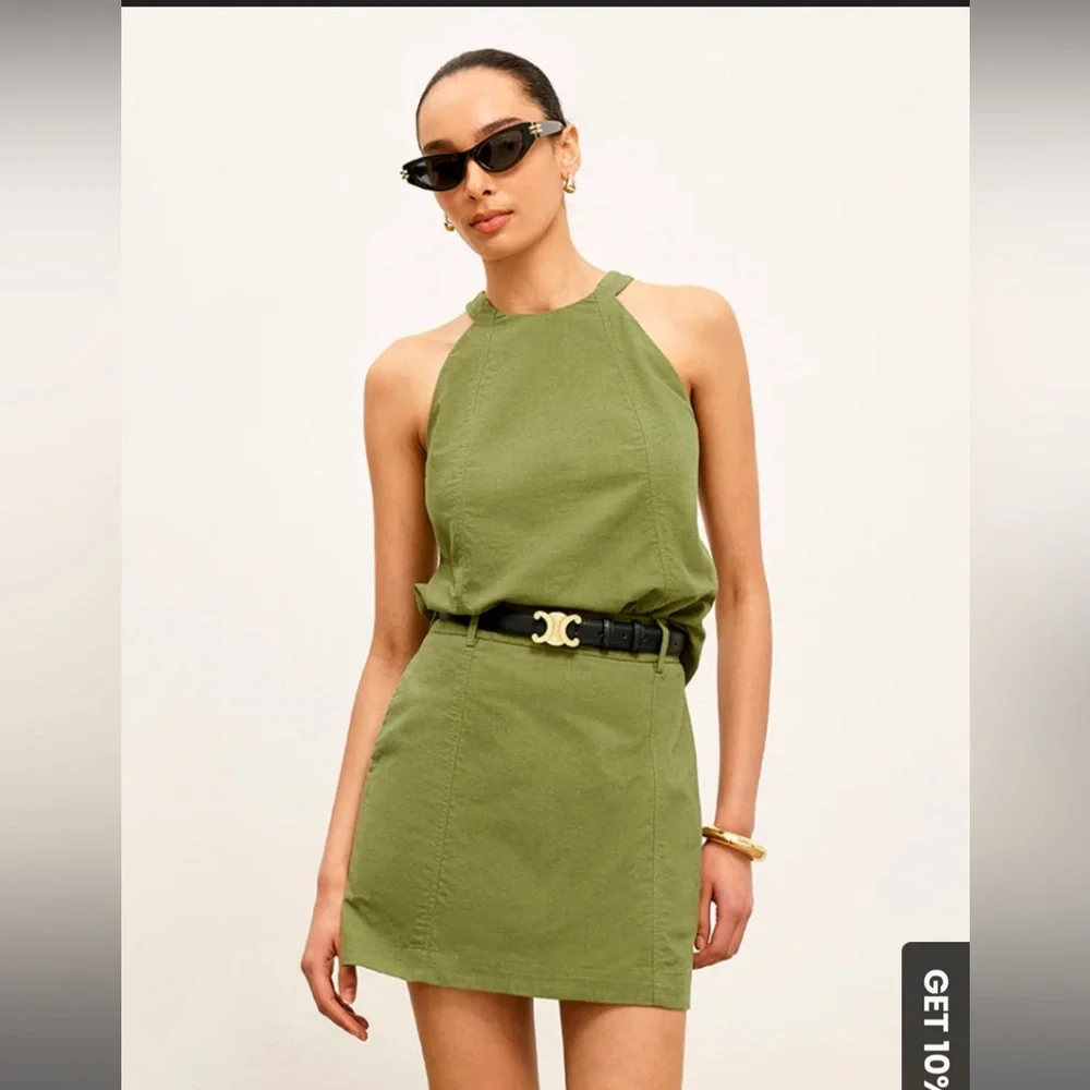 NWT Commense Cotton Linen Halter Neck Green Skort Set L - Picture 1 of 5